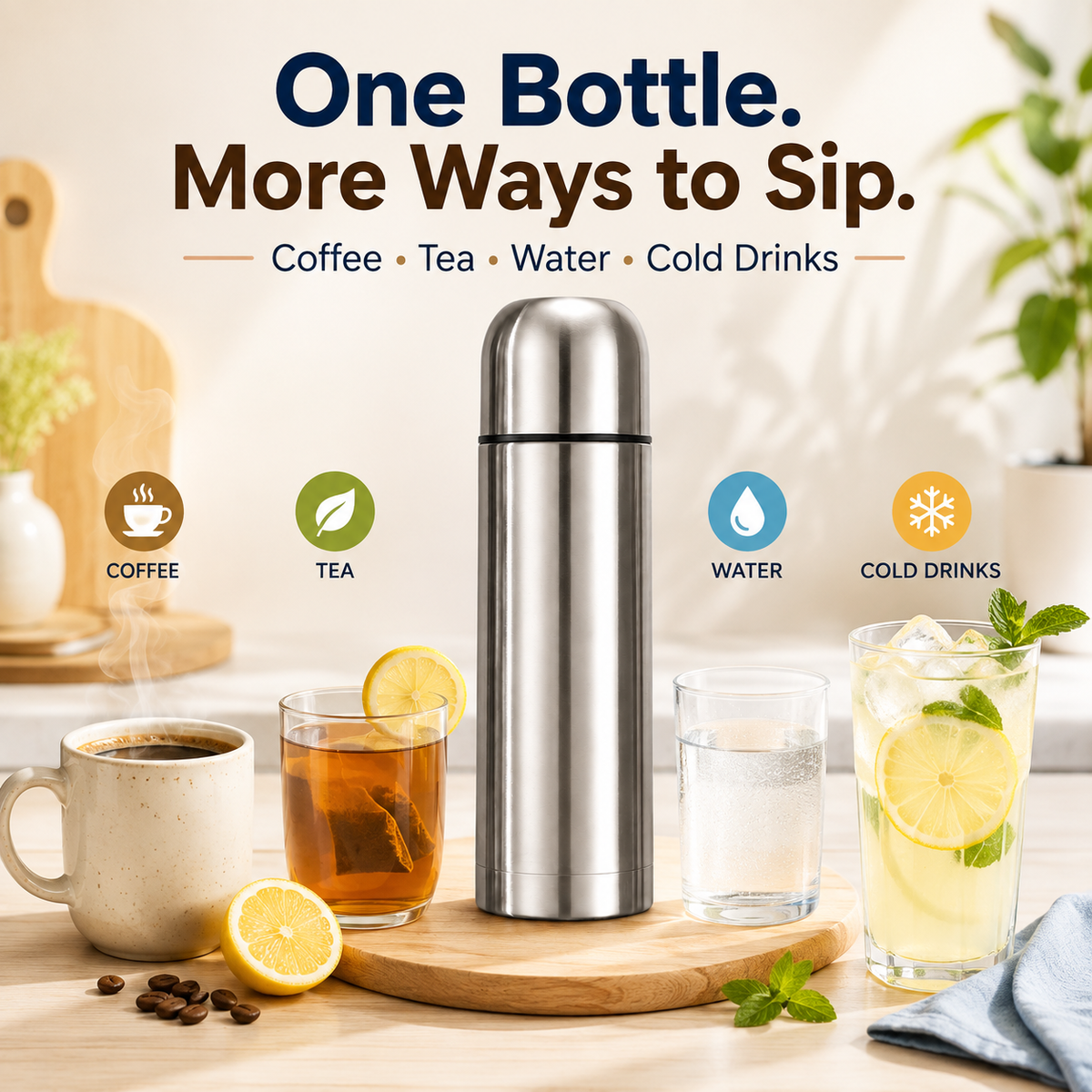 Stainless Steel Vacuum Flask – 500ml, 750ml & 1000ml