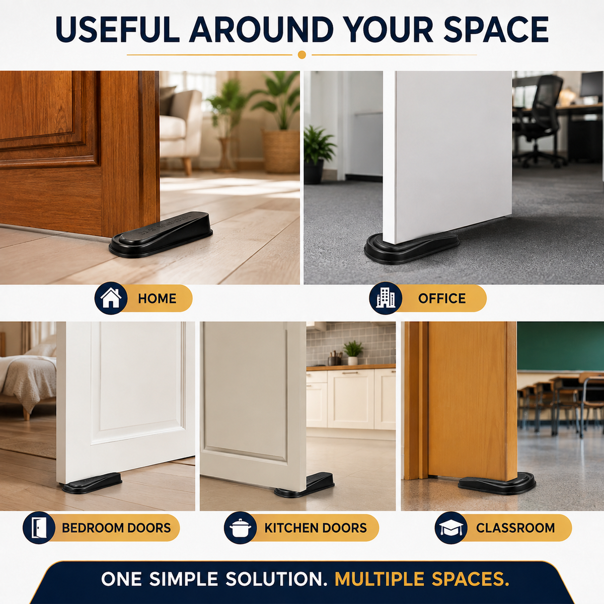 2PC Rubber Door Stopper Set – Black Non-Slip Door Wedges