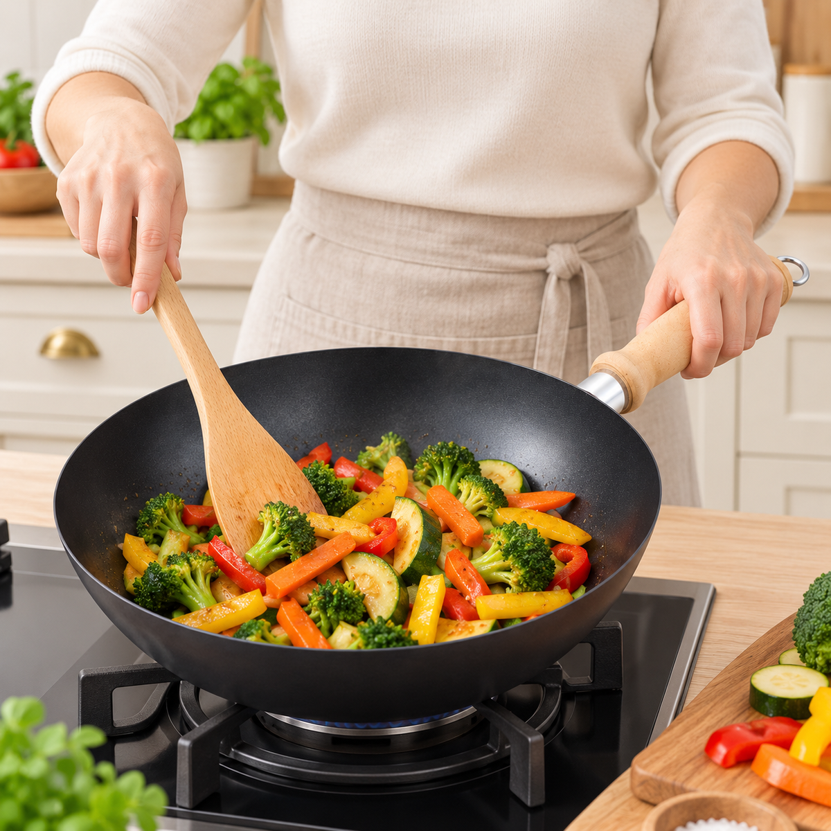 Non-Stick Wok with Wooden Handle – 25cm