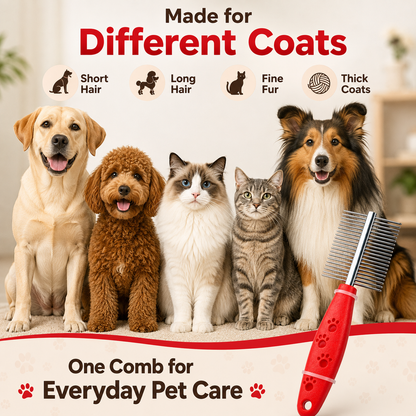 Double-Sided Pet Grooming Comb – Fine & Wide Tooth Metal Comb for Dogs & Cats