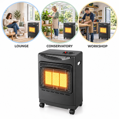 Single 4.2kW 3-Plate Gas Cabinet Heater with Hose & Regulator – Black