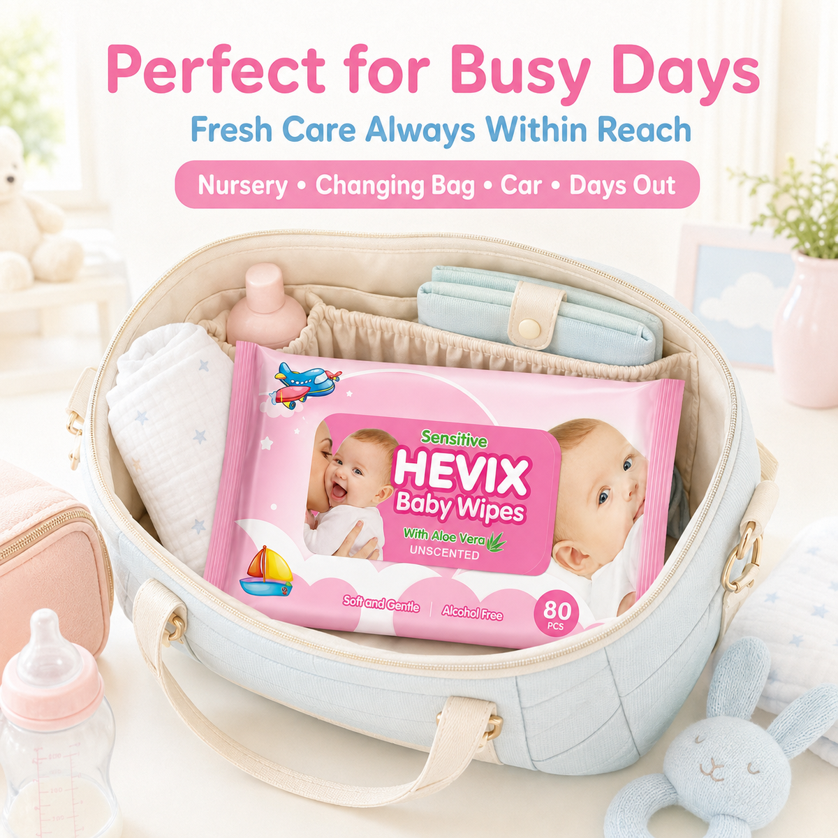 80 Unscented Sensitive Baby Wipes with Aloe Vera | Soft, Gentle & Alcohol-Free