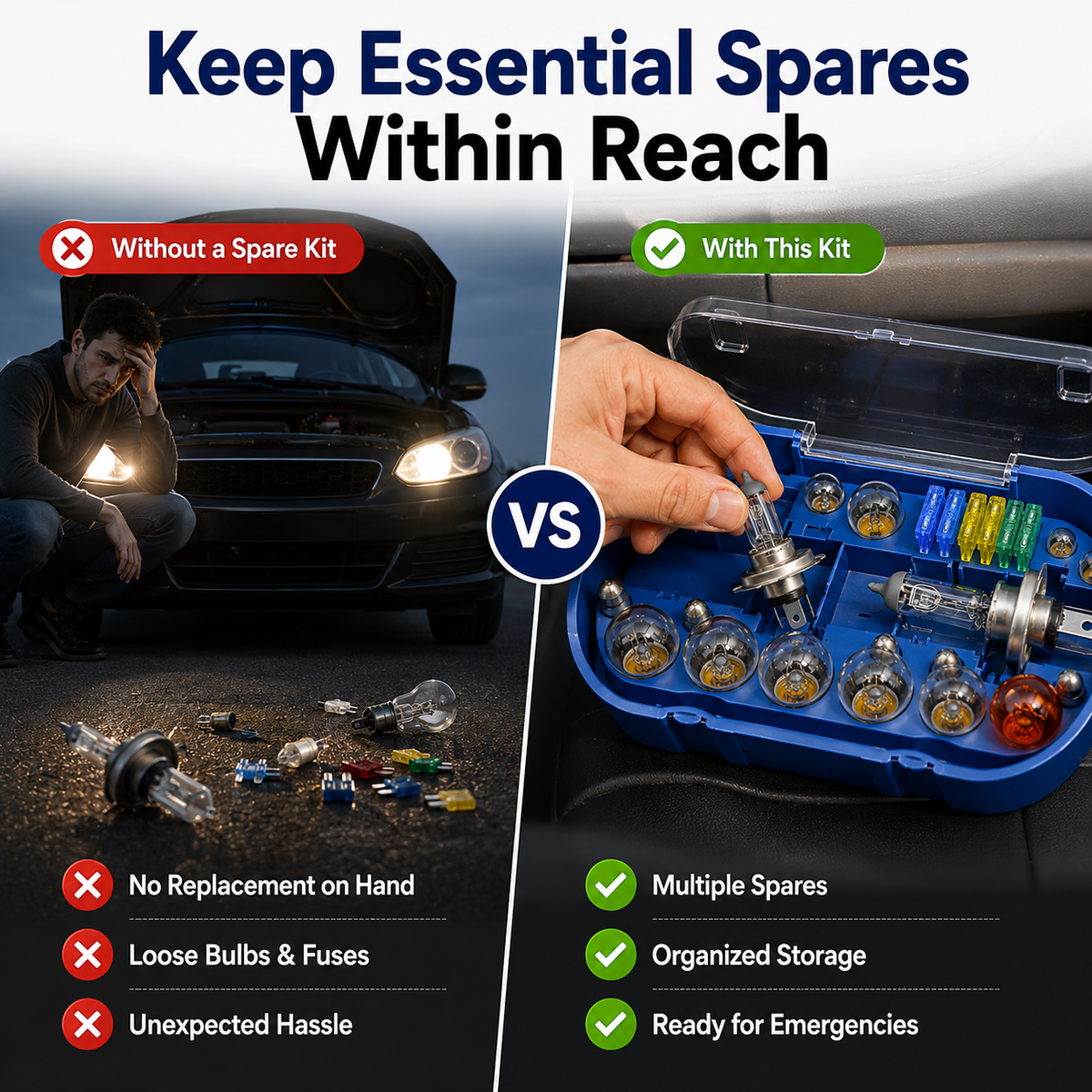 30-Piece H4 Car Bulb & Fuse Set – 12V Emergency Vehicle Spare Light Kit