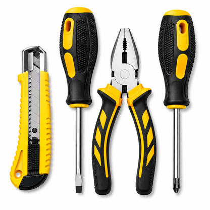 4-Piece Household Hand Tool Set – Pliers, 2 Screwdrivers & Utility Knife DIY Repair Kit