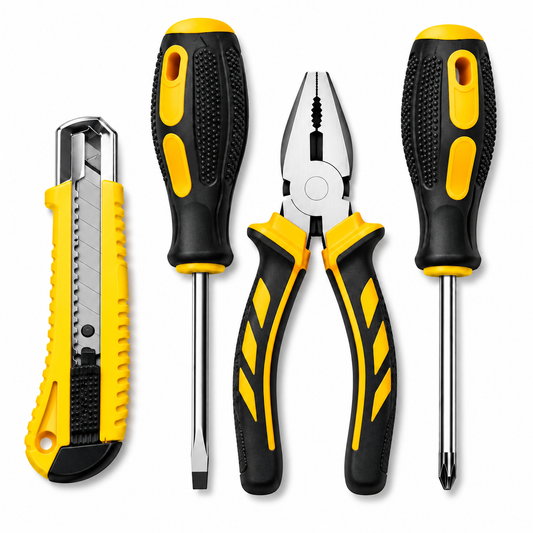 4-Piece Household Hand Tool Set – Pliers, 2 Screwdrivers & Utility Knife DIY Repair Kit