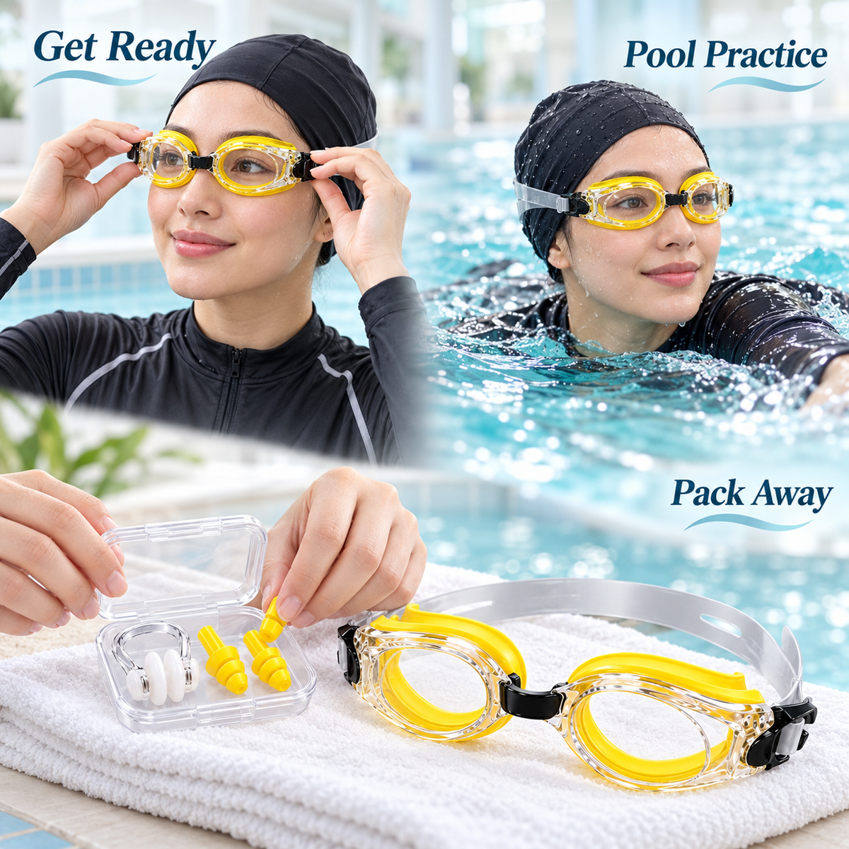 Swimming Goggles Set Purple Yellow Blue