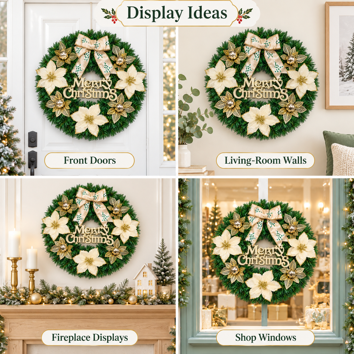 40cm Green & Gold Christmas Wreath