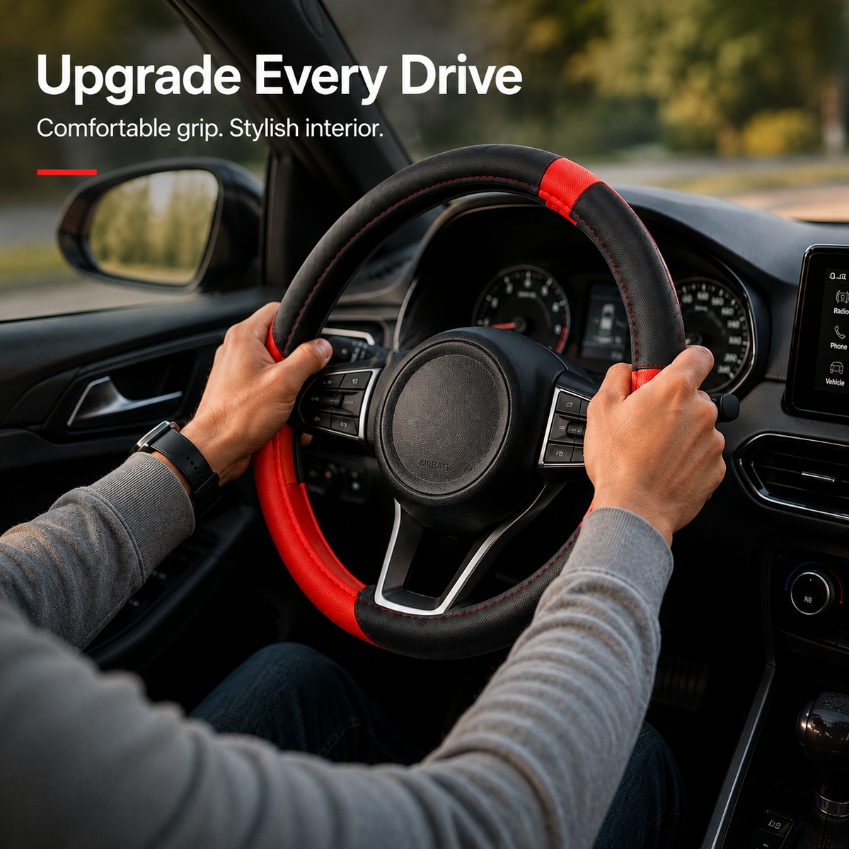 Steering Wheel Cover – Black/Red