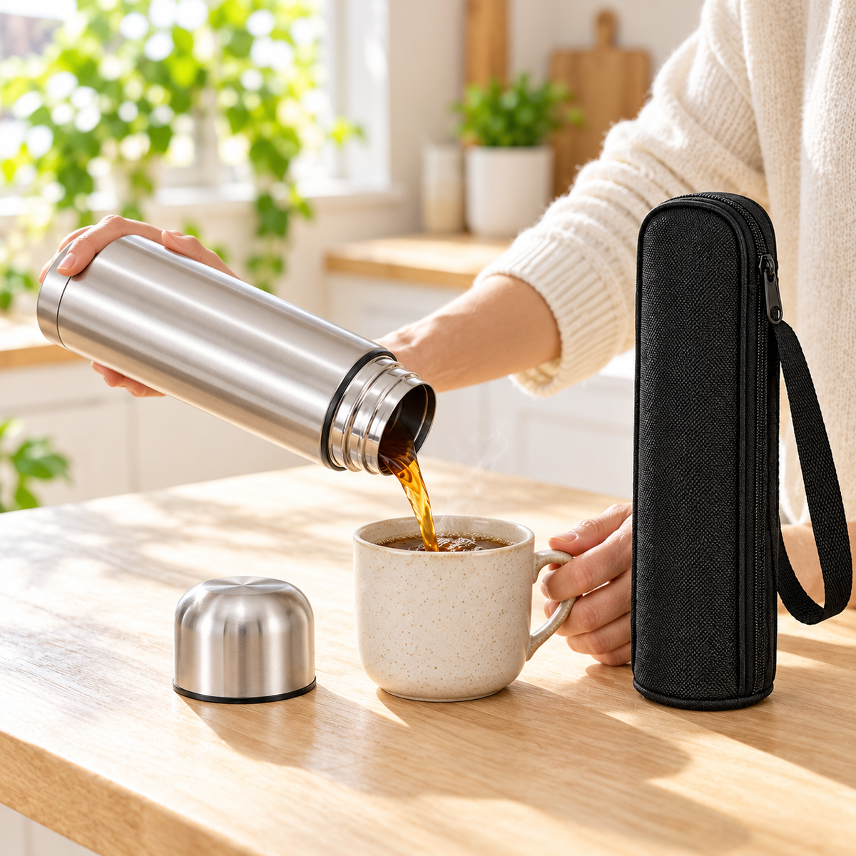 0.5L Stainless Steel Vacuum Flask with Carry Case
