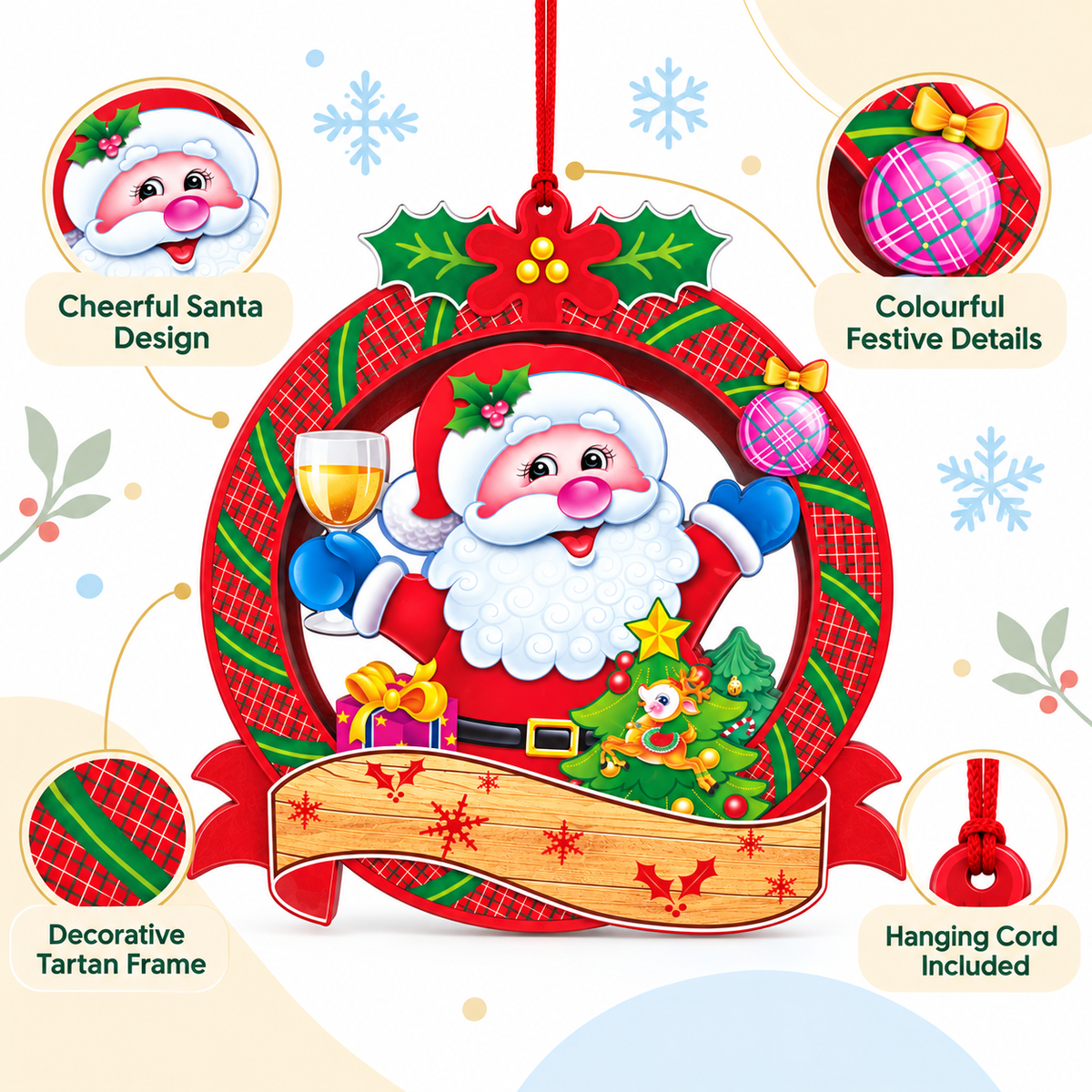 Christmas Santa Claus Hanging Wall Decoration – 32x36cm