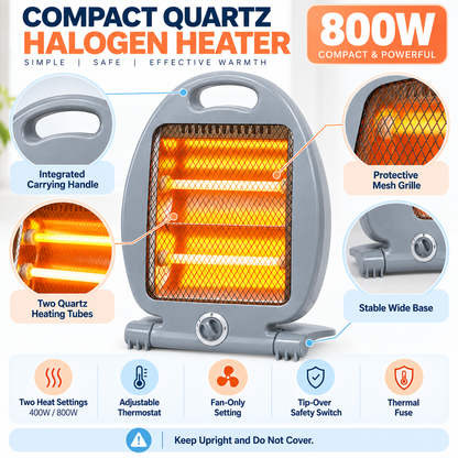 Compact Quartz Halogen Heater 800W – 1 Unit
