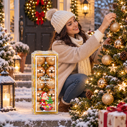 Gold Christmas Ball Ornaments Box Set – Glitter & Shiny Baubles