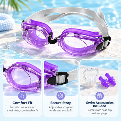Swimming Goggles Set Purple Yellow Blue