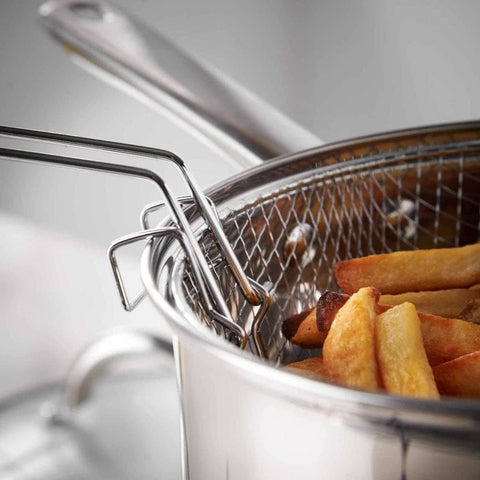 20cm Stainless Steel Chip Pan with Lid and Wire Basket