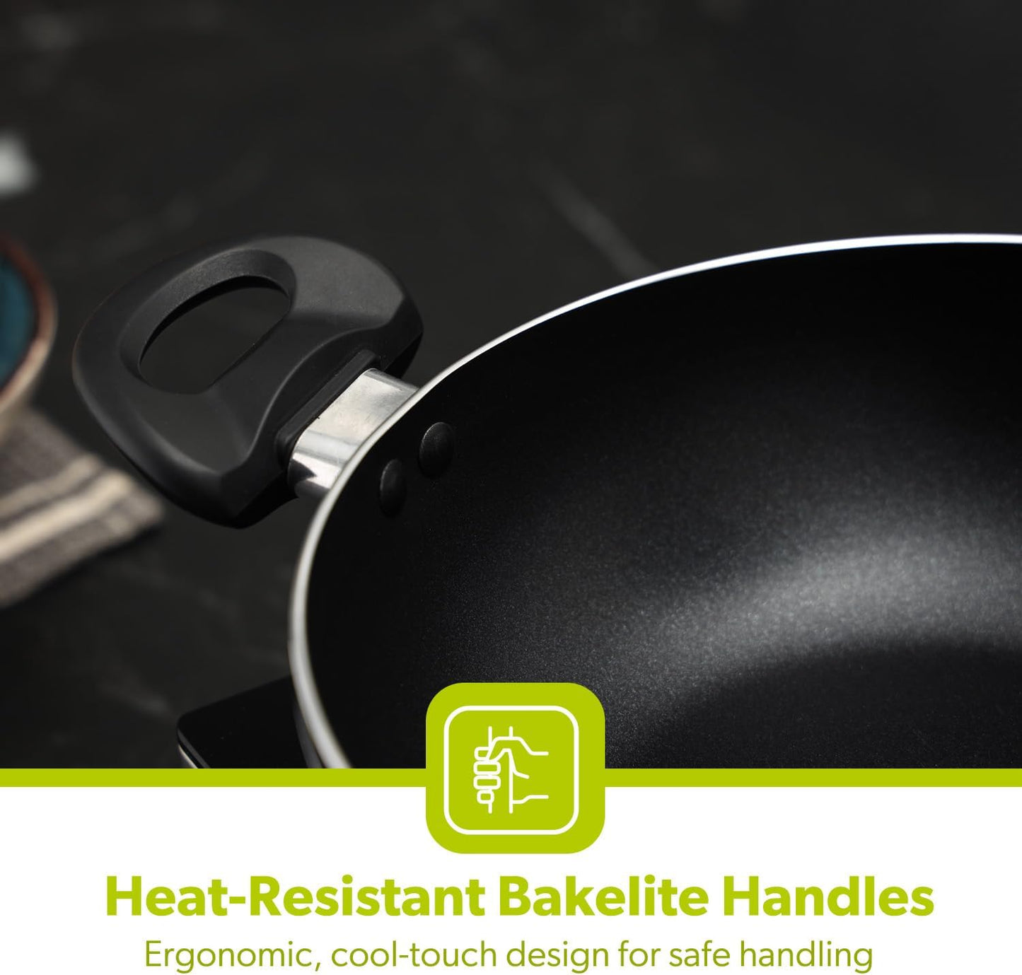 24cm Black Kadai Cooking Pan with Induction Bottom