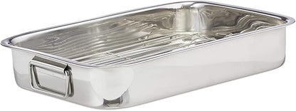32cm x 23cm Stainless Steel Roasting Pan with Rack Oven Cooker Grill Pan