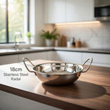 18cm Stainless Steel Balti Dish Kadai – Dual Side Handles, Mirror Finish, Ideal for Cooking & Serving Traditional Curries