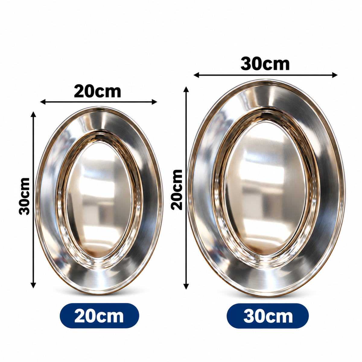 Stainless Steel Oval Plate – 20cm & 30cm Serving Tray