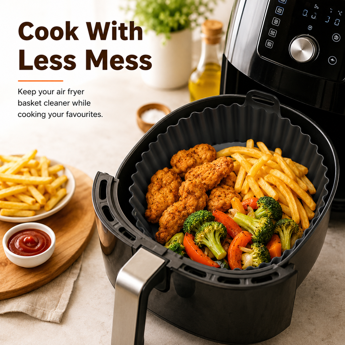 Reusable Silicone Air Fryer Liner – Round Silicone Baking Tray with Handles