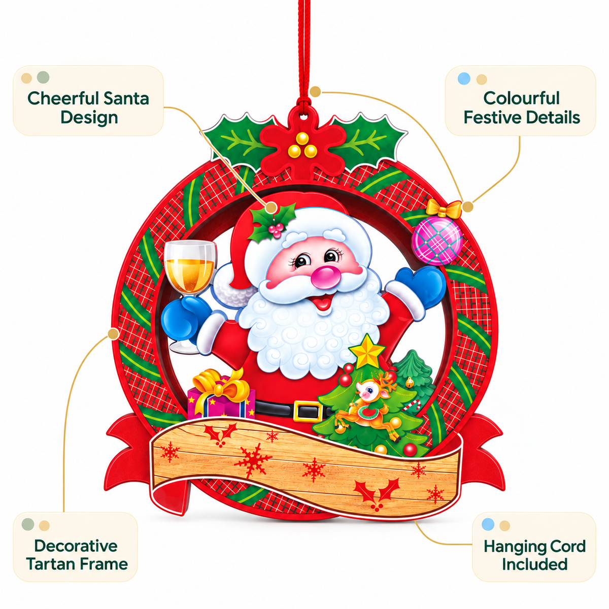 Christmas Santa Claus Hanging Wall Decoration – 32x36cm