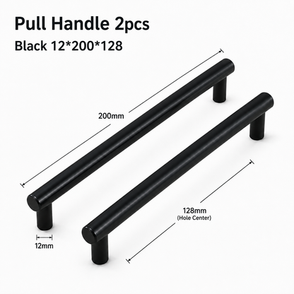2-Piece 200mm Black T-Bar Cabinet Pull Handle Set – 128mm Centres