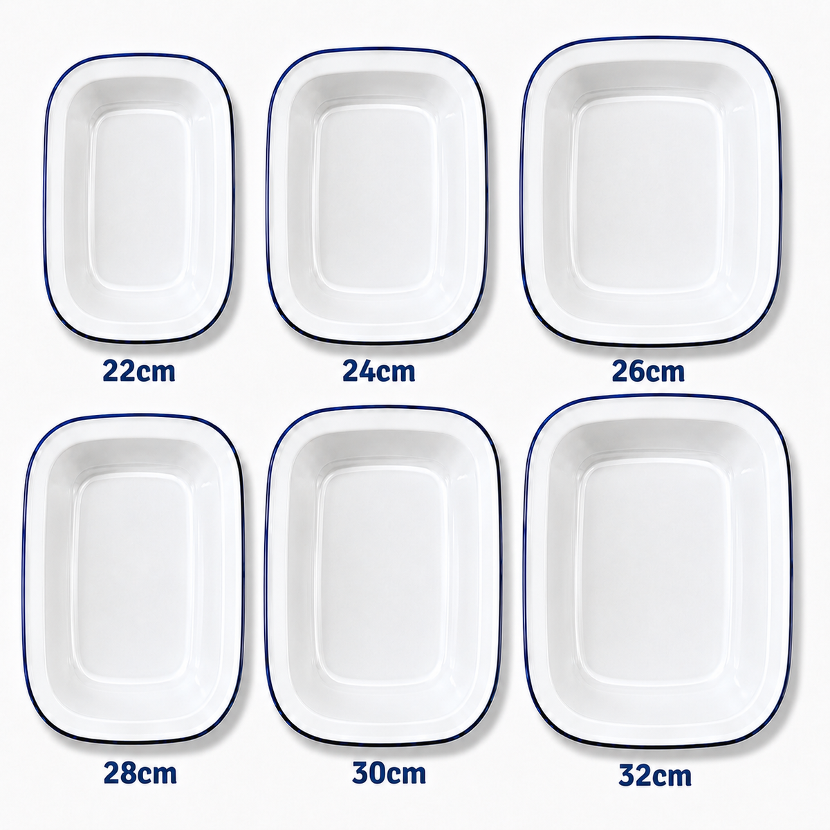 Enamel Pie Dish – White with Blue Rim | 22-32cm Sizes