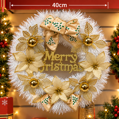 40cm White & Gold Christmas Wreath