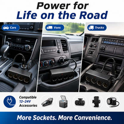4-Way 12–24V Car Multi Socket