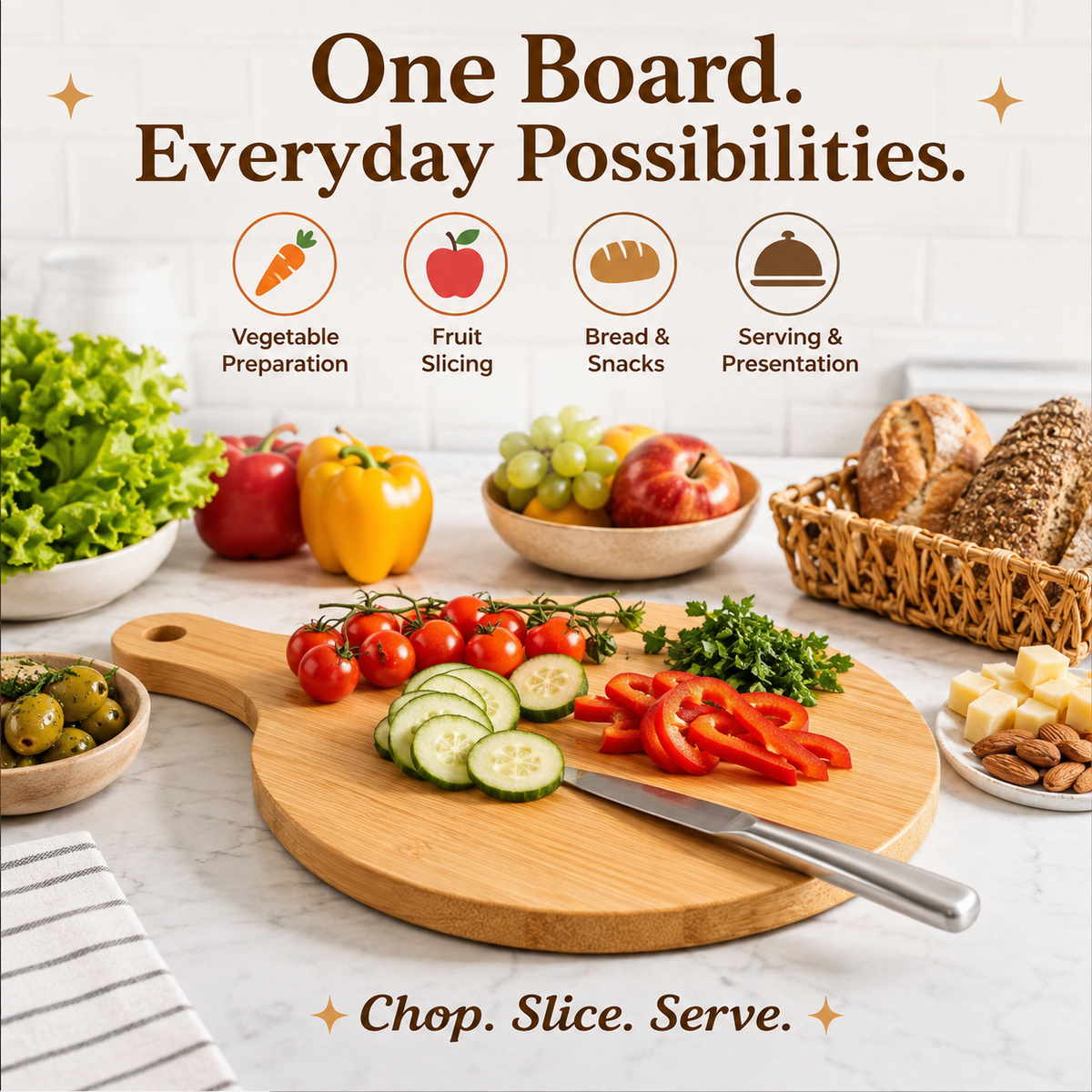 Round Bamboo Chopping Board with Handle 26x36cm