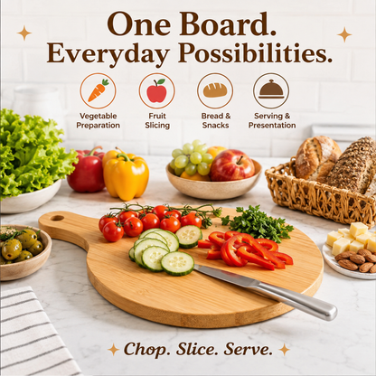 Round Bamboo Chopping Board with Handle 26x36cm