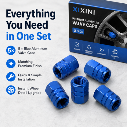 Valve Caps, Blue – Set of 5 Tyre Valve Stem Caps