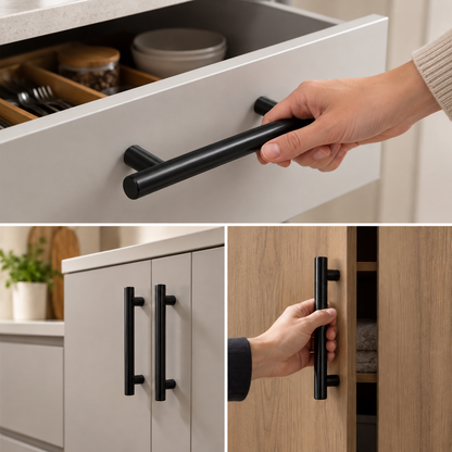 2-Piece 150mm Black T-Bar Cabinet Pull Handle Set – 96mm Centres