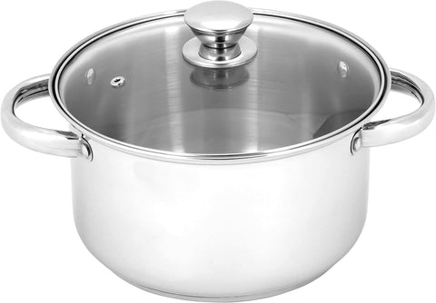 22cm Stainless Steel Casserole with Induction Base and Glass Lid
