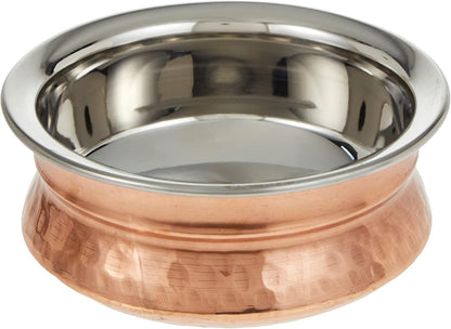 13cm Copper & Stainless Steel Handi Balti Dish – Hammered Exterior, Polished Interior, Ideal for Serving Curries & Dals