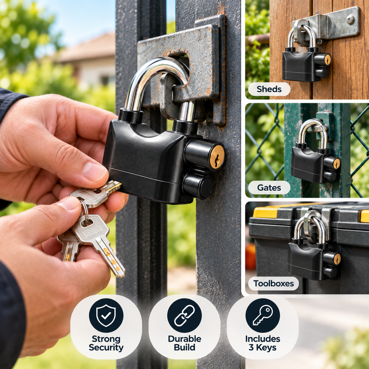 Siren Alarm Padlock – Security Lock with 3 Keys