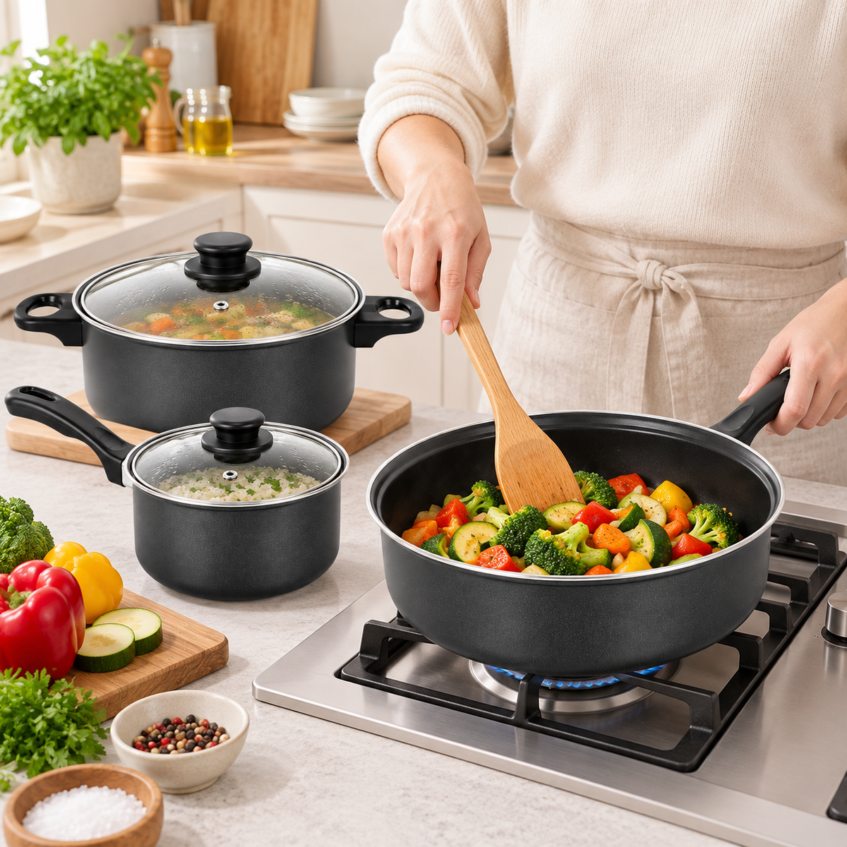 5-Piece Non-Stick Cookware Set with Glass Lids