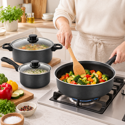 5-Piece Non-Stick Cookware Set with Glass Lids