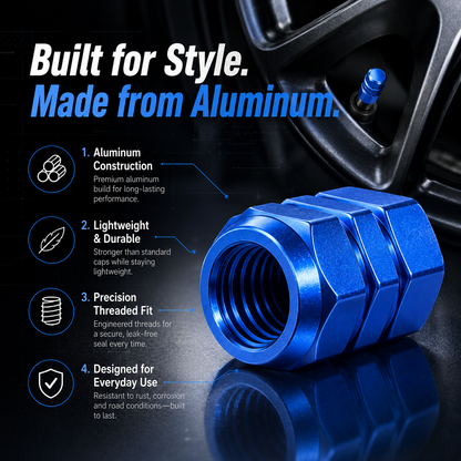Valve Caps, Blue – Set of 5 Tyre Valve Stem Caps