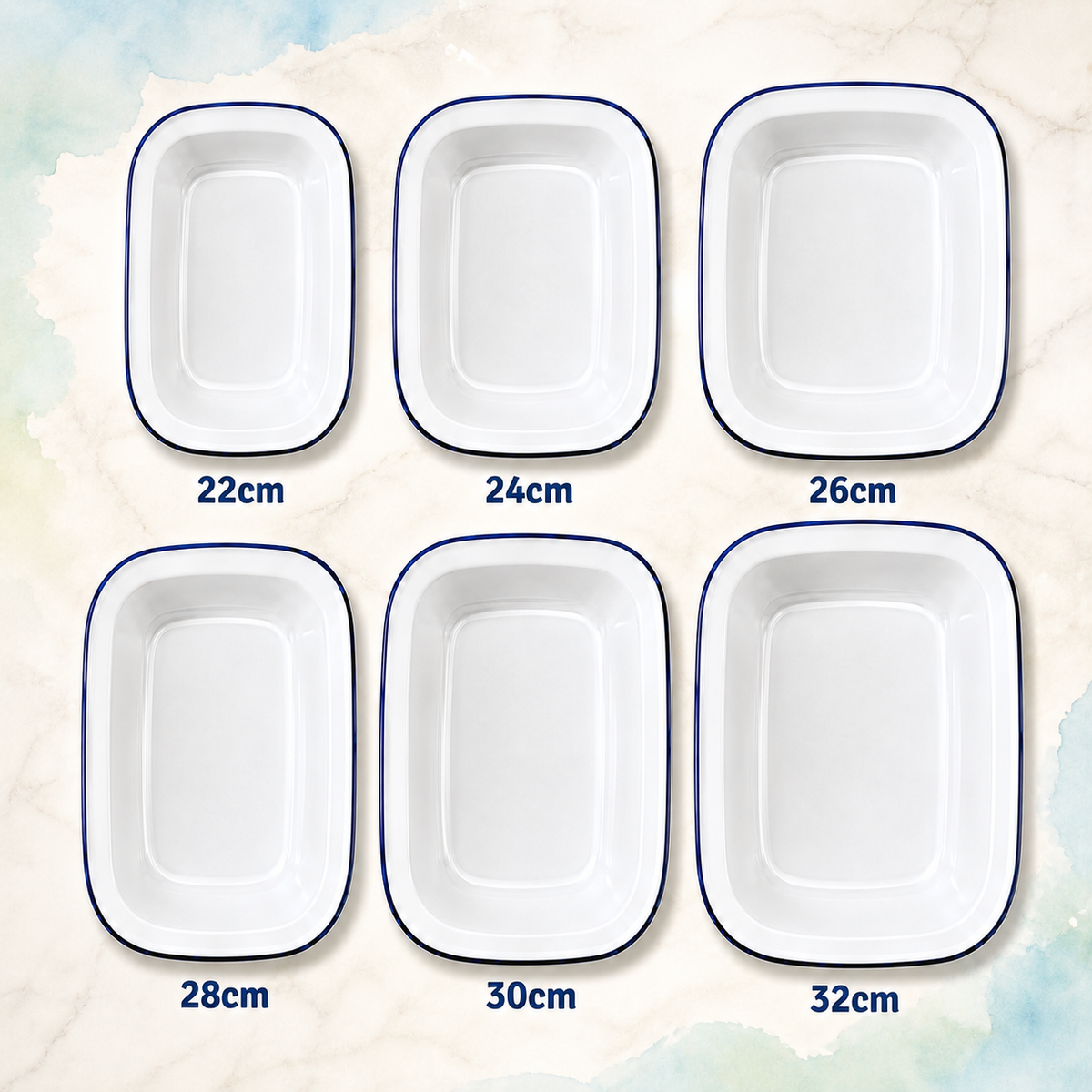 Enamel Pie Dish – White with Blue Rim | 22-32cm Sizes
