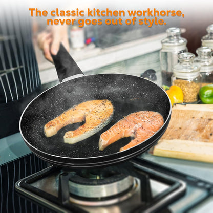 20cm Non-Stick Black Frying Pan with Induction Base – Ergonomic Handle, Easy-Clean Coating, Gas/Electric/Ceramic Compatible