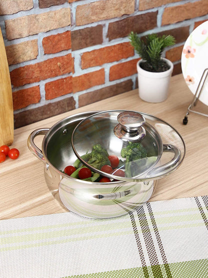 24cm Stainless Steel Casserole with Glass Lid and Induction Base