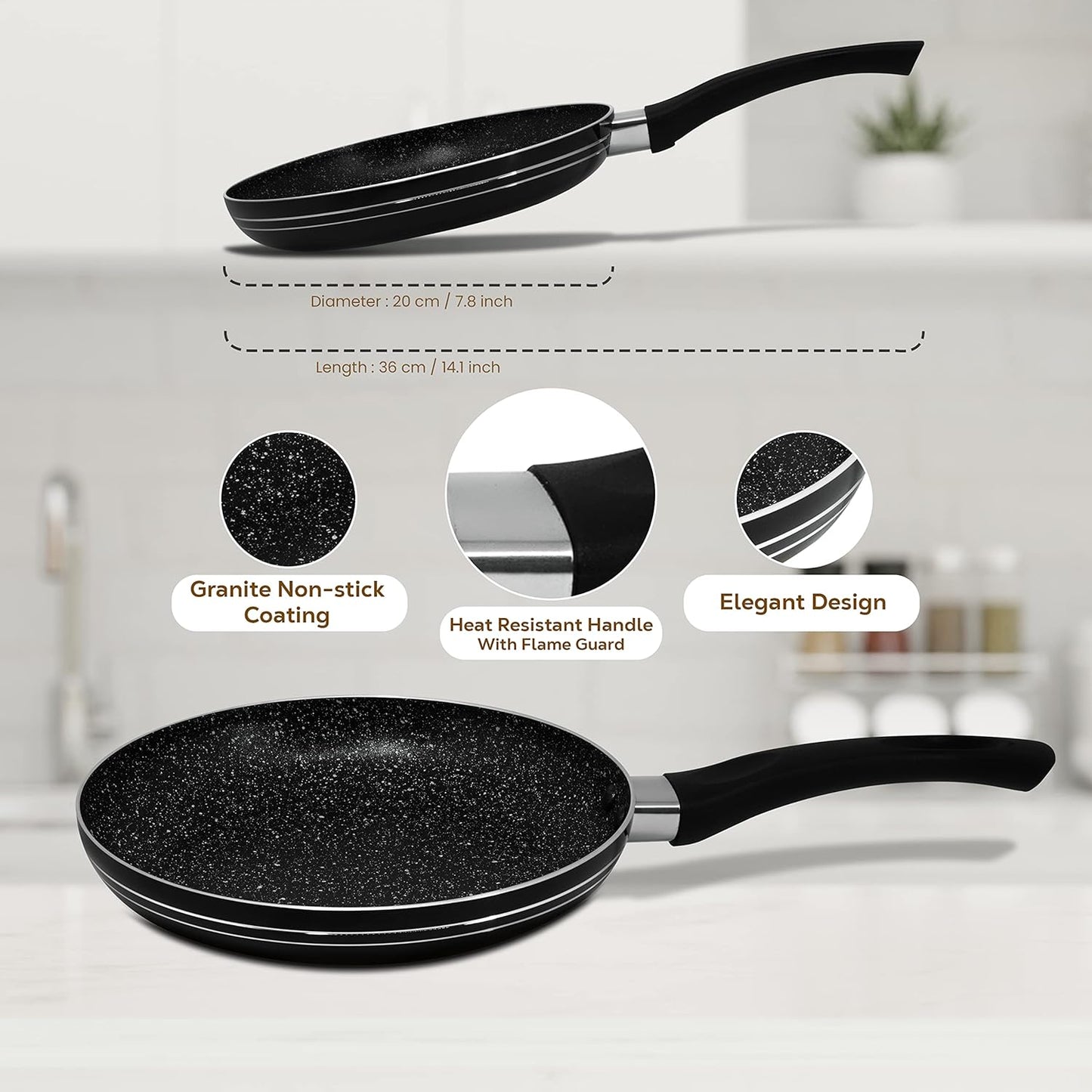 20cm Non-Stick Black Frying Pan with Induction Base – Ergonomic Handle, Easy-Clean Coating, Gas/Electric/Ceramic Compatible