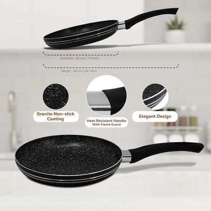 20cm Non-Stick Black Frying Pan with Induction Base – Ergonomic Handle, Easy-Clean Coating, Gas/Electric/Ceramic Compatible