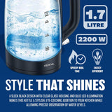 1.7L Cordless Glass Kettle 2200W Fast Boiling Kettle