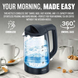 1.7L Cordless Glass Kettle 2200W Fast Boiling Kettle