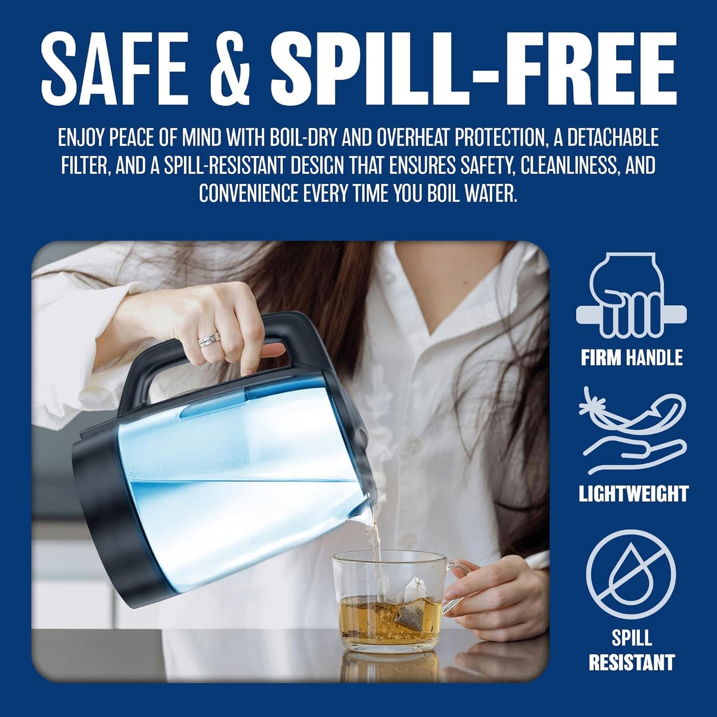 1.7L Cordless Glass Kettle 2200W Fast Boiling Kettle