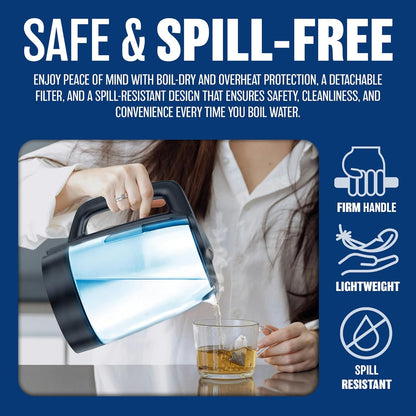 1.7L Cordless Glass Kettle 2200W Fast Boiling Kettle