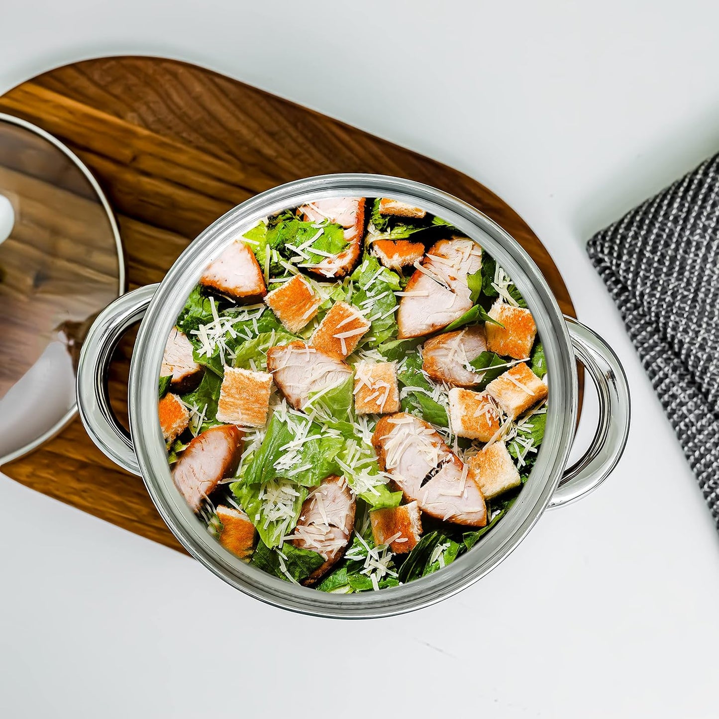 22cm Stainless Steel Casserole with Induction Base and Glass Lid