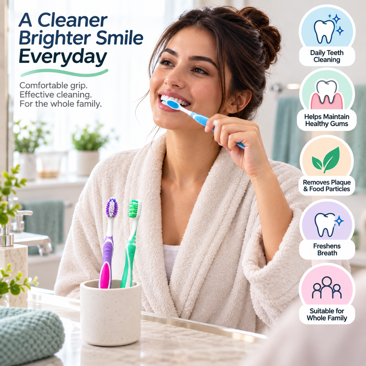 Soft Gum Comfort Toothbrush Set – 3 Pack, High Quality Soft Bristles