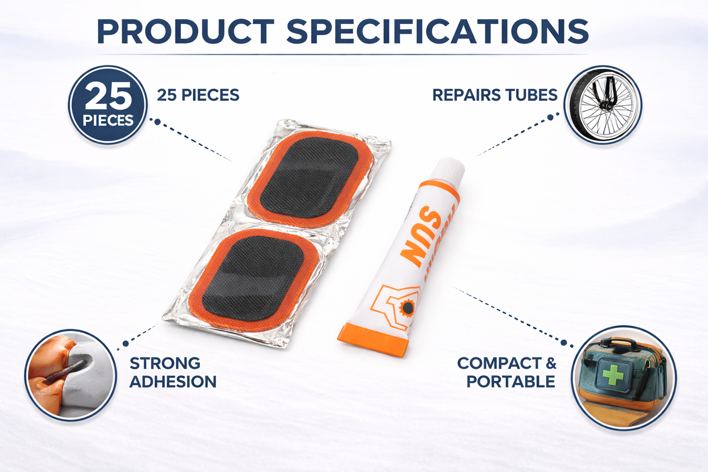 25-Piece Puncture Repair Kit — 24 Rubber Patches & Adhesive Cement for Bikes, Inflatables & Inner Tubes